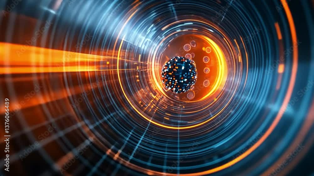 Poster digital data tunnel: an abstract representation of data streams flowing through a vibrant tunnel, wi