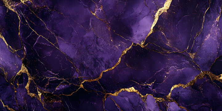 Royal purple marble background with rich violet and metallic gold veining, luxurious elegance.