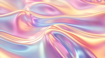 Fototapeta premium Abstract background with an iridescent, wavy liquid metal texture, and pastel color waves. 