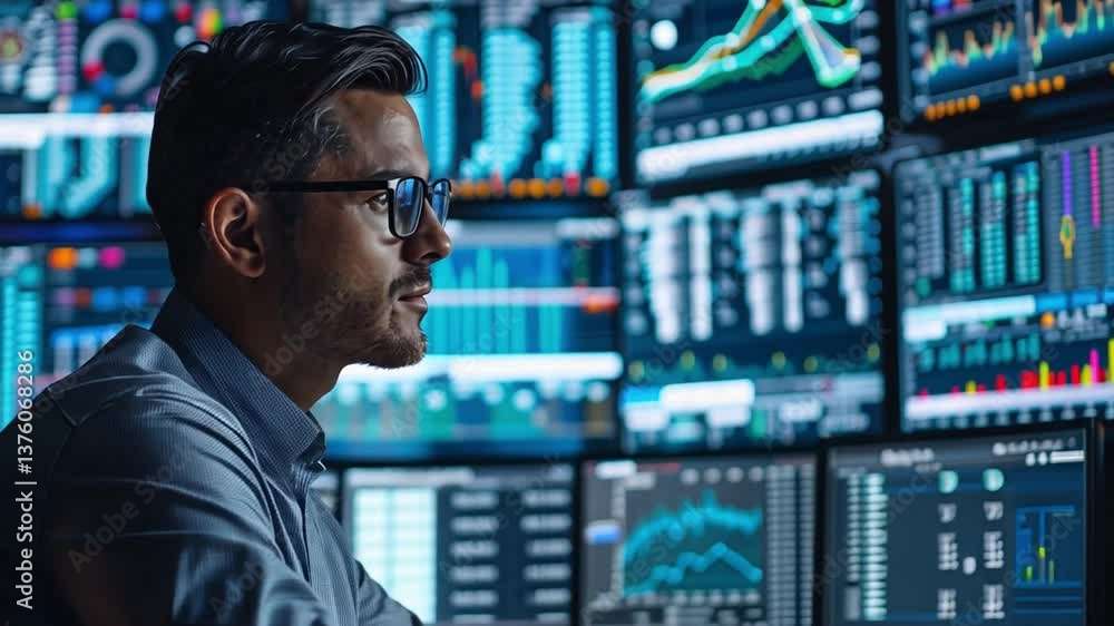 Poster data analyst monitors multiple dashboards to extract insights and trends for business intelligence s