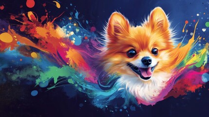Obraz premium Happy Baby Dog Illustrated in Painting Style with Color Splash