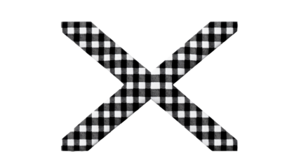 Gingham pattern crossed straps on a black background, cut out transparent