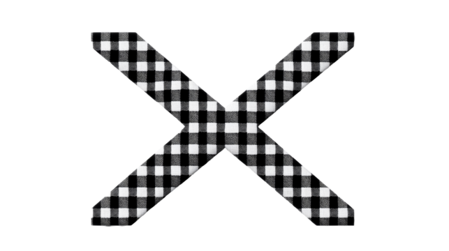 Gingham pattern crossed straps on a black background, cut out transparent