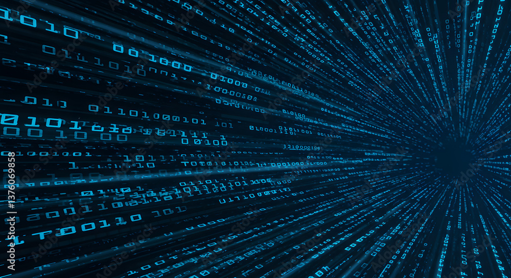 Poster Abstract Digital Data Stream Futuristic Binary Code Tunnel