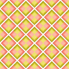 Square green yellow orange geometric with glitter tartan pattern