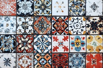 A vibrant and textured patchwork pattern featuring traditional geometric patterns