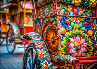 Fototapeta premium Thai Tricycle with Intricate Floral Patterns - Authentic Documentary Style Stock Photo