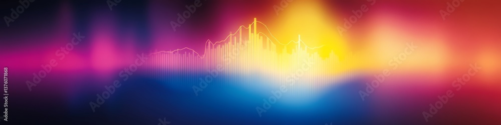 Aufkleber abstract, glowing line graph on a colorful gradient background, showing growth and data trends.