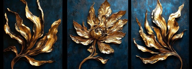 Tropical Golden Leaf Abstract Background in Collection Set 4 Blue - Illustration