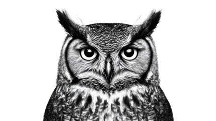 Intense owl portrait with detailed feathers, cut out transparent
