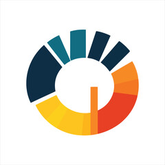 Obraz premium Circular chart showcasing data segments in teal, dark blue, orange, and yellow.
