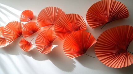Coral paper fans wall decor, sunlight, craft