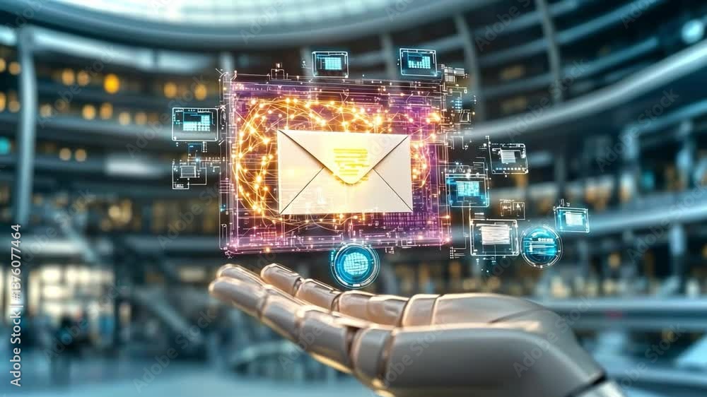 Poster revolutionizing healthcare with neural implants and advanced ai technology in a futuristic setting