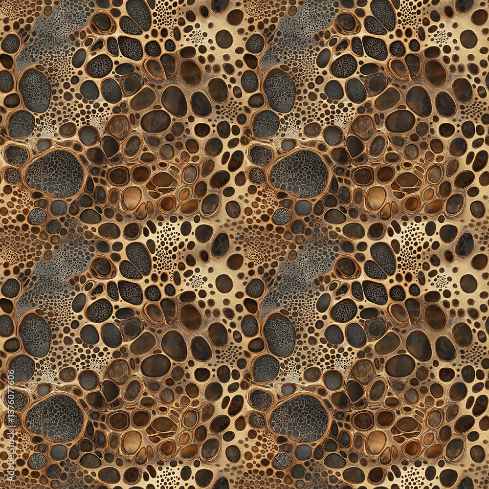 Poster abstract seamless organic pattern with cellular structures in black and beige