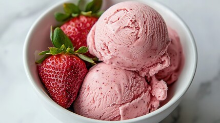 Delicious strawberry ice cream dessert kitchen food photography cozy atmosphere close-up view sweet treat delight