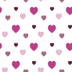 Seamless pattern with pleasant pink hearts on white background. Vector image.