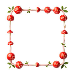 Red Mushroom Frame, Transparent Background. Whimsical, Fungi Border.