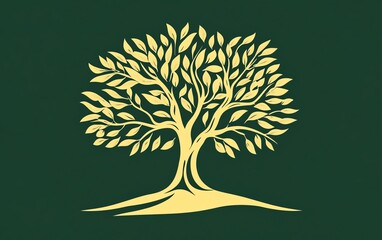 Olive tree logo design on olive background, symbolizing the richness of organic farm oil, olive oil production, and wild food concept