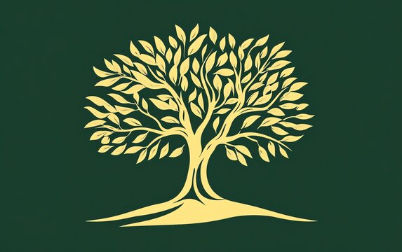 Olive tree logo design on olive background, symbolizing the richness of organic farm oil, olive oil production, and wild food concept