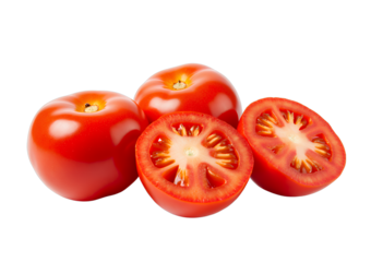Red Tomatoes, Halved, Transparent Background. Fresh, Healthy, Food.