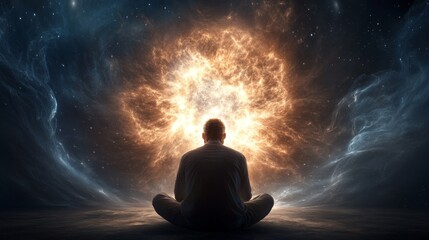 Cosmic energy human meditation abstract space radiant environment humanoid perspective