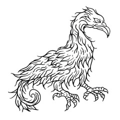 Hand drawing style of phoenix vector. It is suitable for animal icon, sign or tattoo art.
