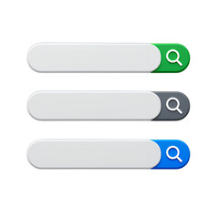 Obraz premium Search Bar Set: Green, Gray, Blue, 3D, Transparent Background. Find, Explore.