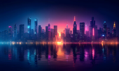 Fototapeta premium Colorful neon cityscape