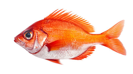 Fototapeta premium Red fish isolated on black background, realistic aquatic animal, cut out transparent