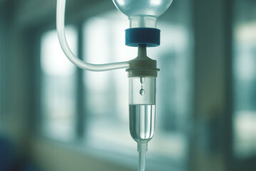  IV drip with clear liquid drop in hospital setting