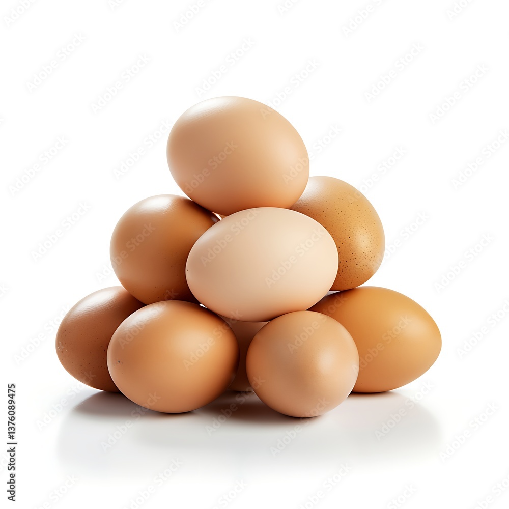 Poster stack of eggs: a neat pile of freshly laid eggs, with varying shades of brown, create a visually app