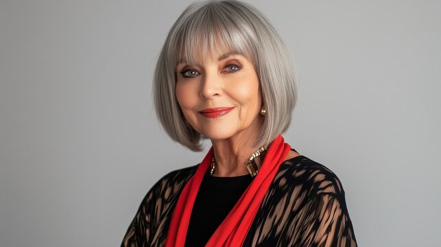 Youthful Blunt Bob for older woman over 70. 