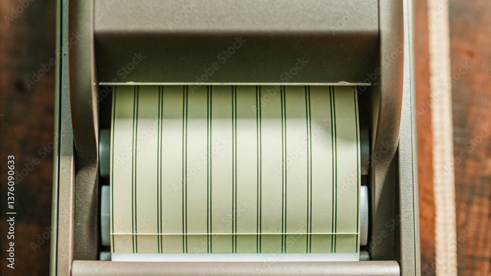 Poster high quality paper roll is being dispensed from control machine, showcasing precision and efficiency