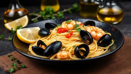 pasta with shrimps, seafood