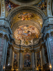 Obraz premium Interior of the Church of St. Ignatius of Loyola at Campus Martius, Chiesa di Sant`Ignazio, old fresco 3d paintings by Andrea Pozzo on ceiling, Rome, Italy