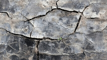 Obraz premium Cracked concrete texture background with a small plant sprouting. Perfect for design projects needing a grunge or aged look.