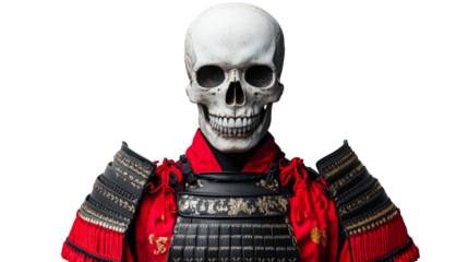 Grim Samurai Warrior Skeleton in Armor, Cut Out Transparent