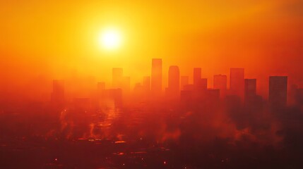 Fototapeta premium Airborne Smoke Particles in Hazy Orange Sky