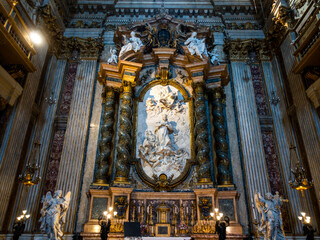 Obraz premium Interior of the Church of St. Ignatius of Loyola at Campus Martius, Chiesa di Sant`Ignazio, old fresco 3d paintings by Andrea Pozzo on ceiling, Rome, Italy
