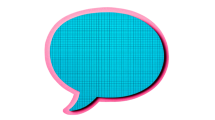 Pink border speech bubble, cyan grid pattern background , cut out transparent