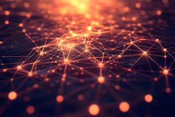 Glowing data connections on an abstract grid background, symbolizing the concept of interconnected networks and digital connectivity.