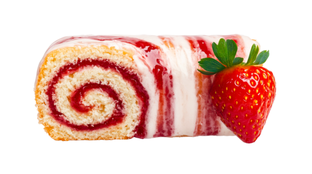 Strawberry Swiss Roll, Jelly filling, Whipped Cream , cut out transparent