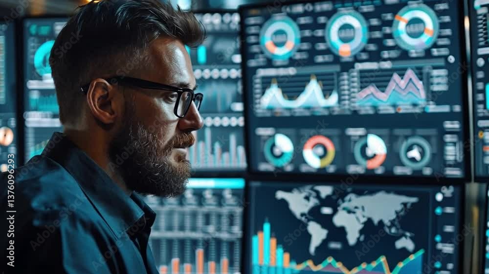 Aufkleber professionals analyze complex data visualizations for insightful business decision-making in a moder
