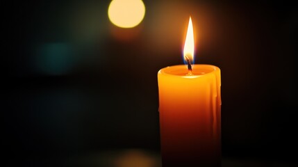 Single candle flame glows softly
