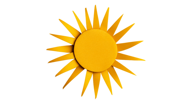 Yellow sunburst on black background, cut out transparent