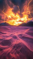 Dramatic sunset over desert dunes with lightning (2)