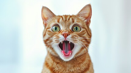 Obraz premium Close-up portrait of an orange tabby cat expressing surprise or shock, funny