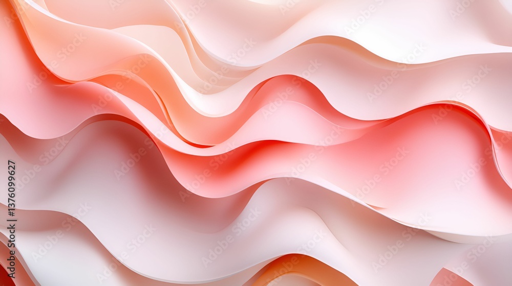 Poster a soft, flowing abstract design featuring wavy layers of pale pink and white, creating a sense of mo