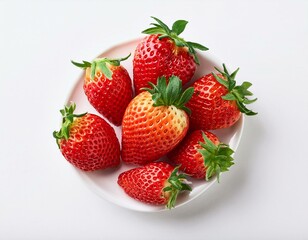 Healthy strawberry isolated on white background. Copy space. Top view, High resolution produ 