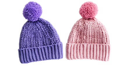 The Perfect Purple and Pink Knitted Beanies with Pom-Poms.png